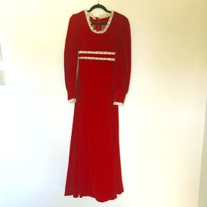 Vintage Red Velvet 1960s/70s Maxi Dress